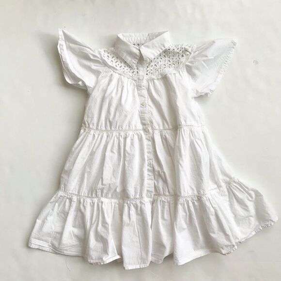 Zara white eyelet detail collar tiered dress EUC 6Y - Picture 1 of 5